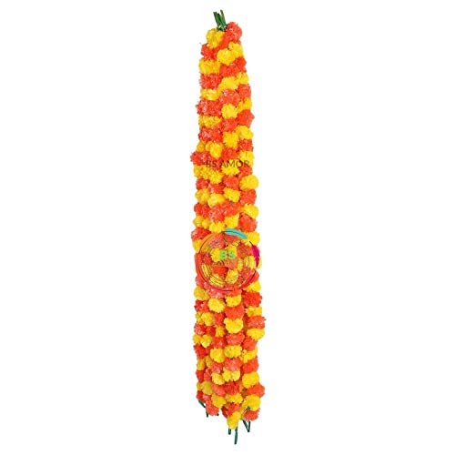 BS AMOR Handmade Decorative Marigold Fluffy Artificial Garland, Size 60x2.5 inches Used for Home/Office Decoration,Pack of 10,Orange Yellow,(Red Yellow) - Image 5