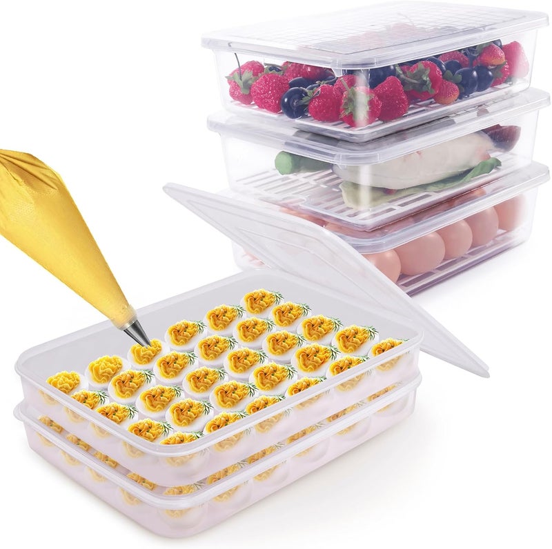 77L Food Storage Container 3Pack Plastic Food Containers with Removable Drain Plate and Lid Deviled Egg Containers with Lid Set of 2 Plastic Deviled Egg Carrier Tray for 60 Eggs Handle - Image 1