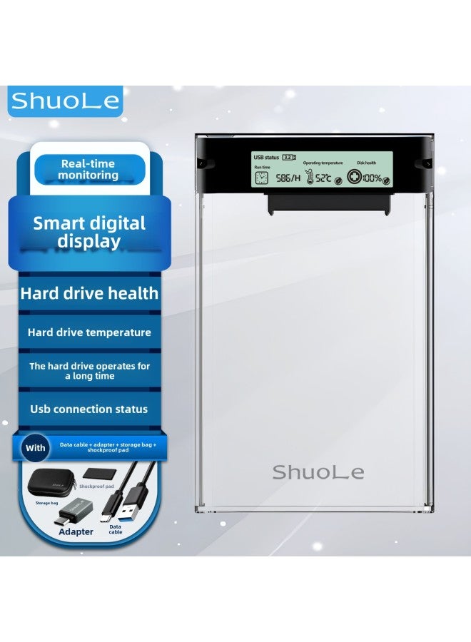 Digital Computer/mobile Hard Drive Box Portable Hdd Case Enclosure Usb 3.0 Type-c Supports Sata I/ii/iii Ssd 2.5/3.5 Inch-Color:U25ty3.1-p-ac+adapter+hard Drive Package Black And White Screen With B - Image 1