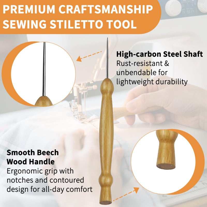 MCSDFN Multifunctional Sewing Awl Tool with Wooden Handle - Precision Stiletto Pressing Tool for Quilting, Leathercraft & Fabric Projects - Image 4