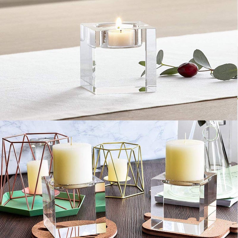 Odowalker 4 Pcs Clear Crystal Candle Holders, 2Ã—2Ã—1.6 inch Square Tealight Candle Holders Solid Square Tea Light Holders for Table Centerpiece Wedding Decor and Dinner Party Home Decor Candlelight - Image 5