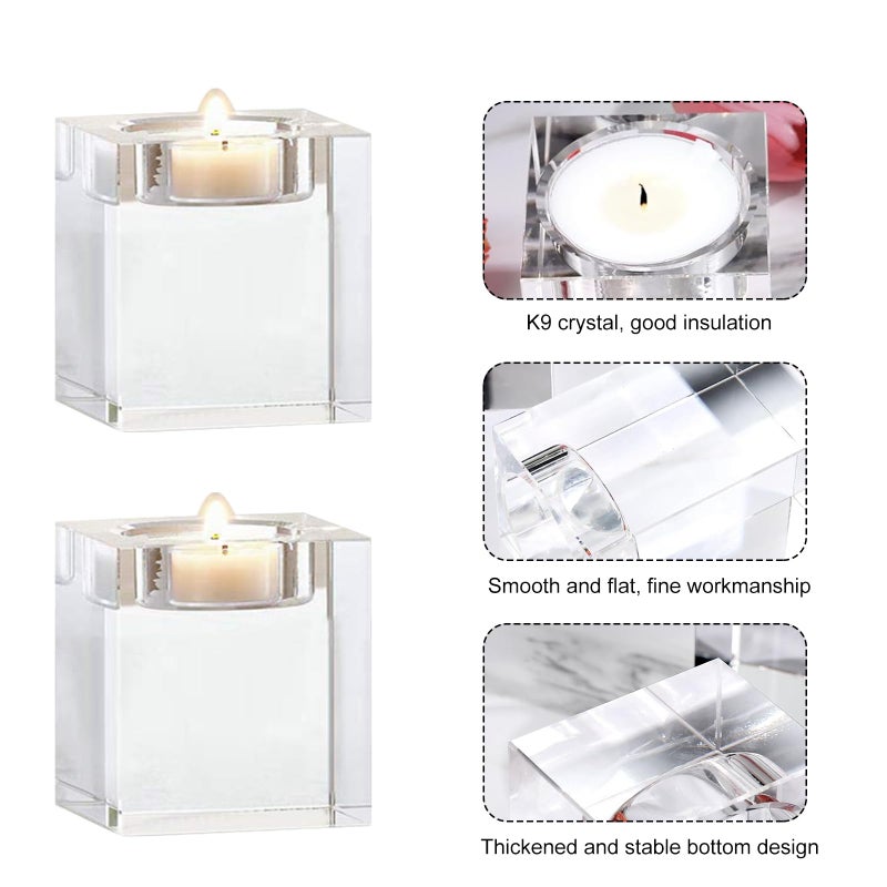 Odowalker 4 Pcs Clear Crystal Candle Holders, 2Ã—2Ã—1.6 inch Square Tealight Candle Holders Solid Square Tea Light Holders for Table Centerpiece Wedding Decor and Dinner Party Home Decor Candlelight - Image 3