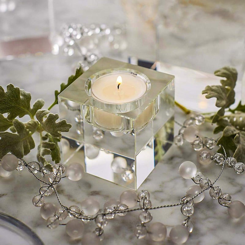 Odowalker 4 Pcs Clear Crystal Candle Holders, 2Ã—2Ã—1.6 inch Square Tealight Candle Holders Solid Square Tea Light Holders for Table Centerpiece Wedding Decor and Dinner Party Home Decor Candlelight - Image 4
