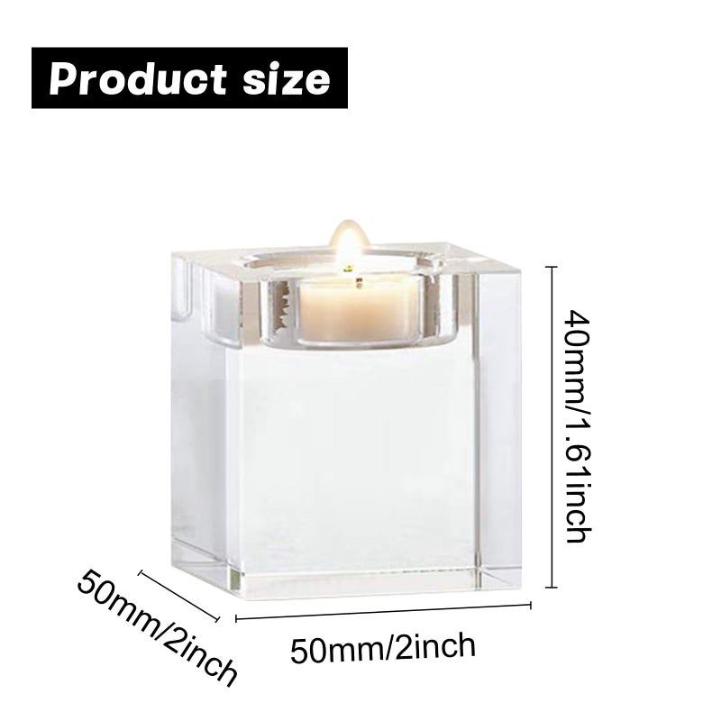 Odowalker 4 Pcs Clear Crystal Candle Holders, 2Ã—2Ã—1.6 inch Square Tealight Candle Holders Solid Square Tea Light Holders for Table Centerpiece Wedding Decor and Dinner Party Home Decor Candlelight - Image 2