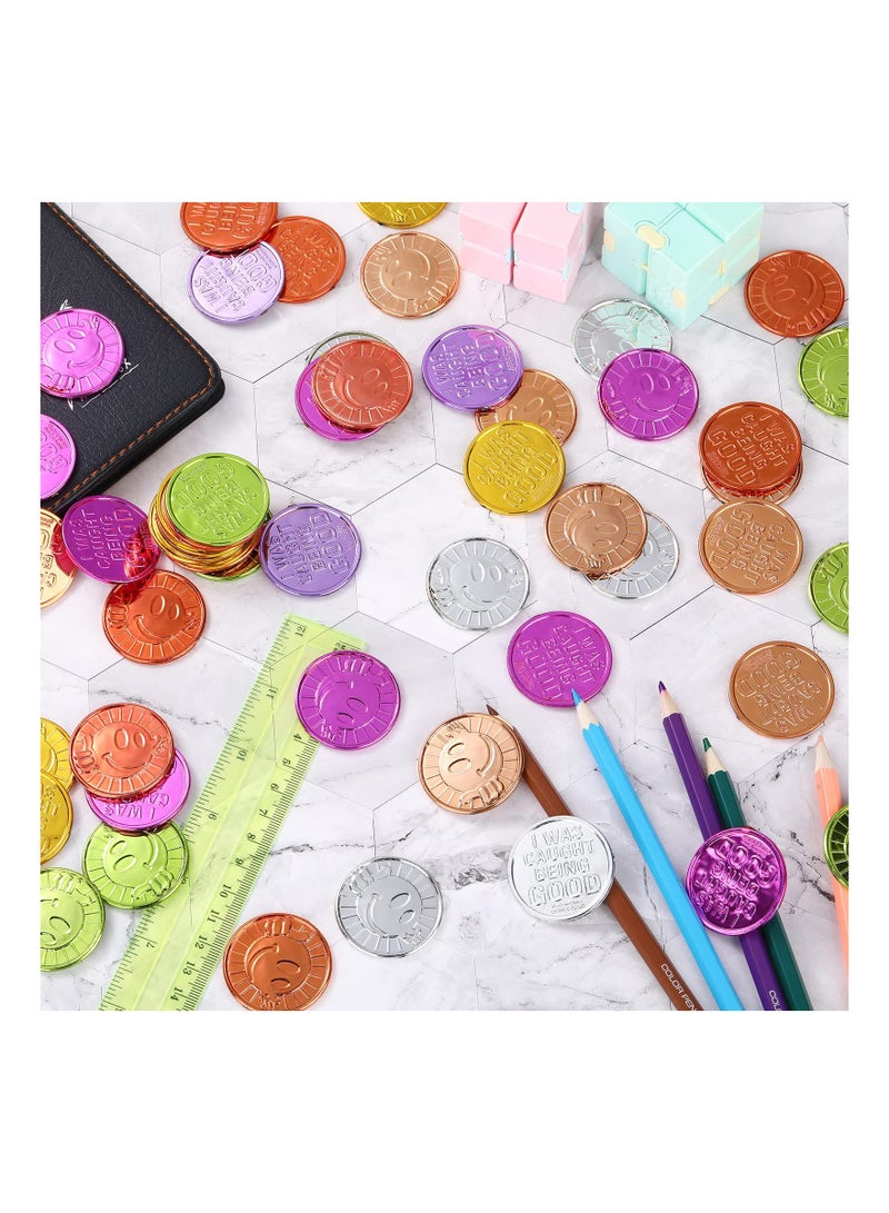 Zikra Colorful Coin, Caught Being Good Coins Kids Behavior Tokens Classroom Behavior Incentives Coin Reward Tokens Smile Face Coin for Kids, Smile Face Fake Money Coins, Ideal School Reward (100 Pieces) - Image 4
