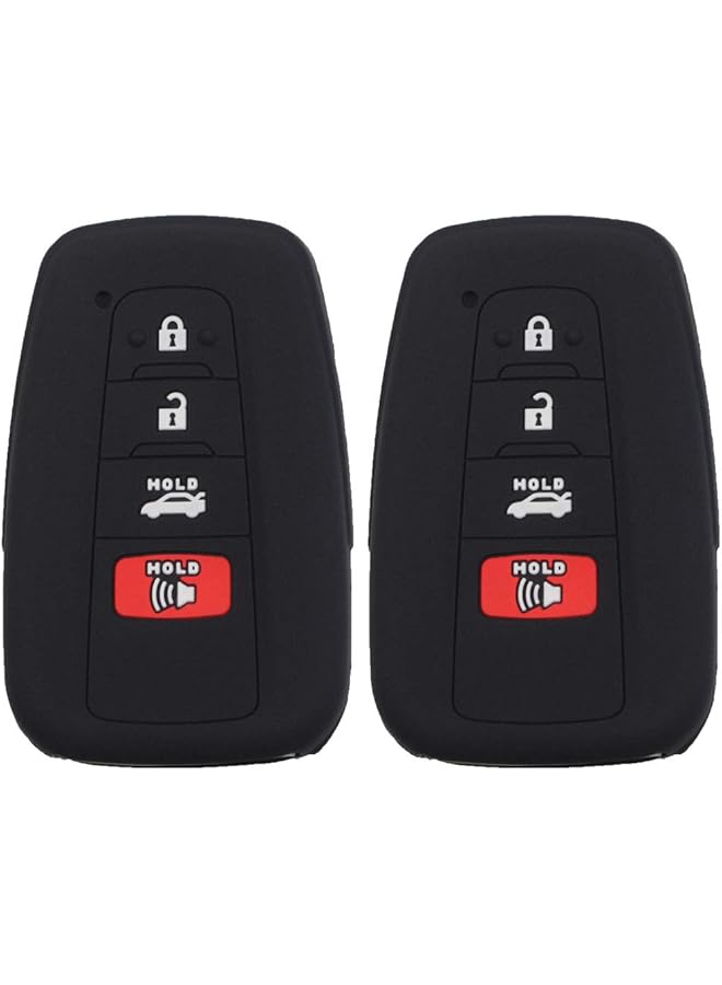 2Pcs Black Silicone Smart 4 Button Key Fob Case Cover Protector Keyless Remote Holder Compatible With Toyota 2019 2020 2021 Camry Corolla C-Hr Prius Rav4 Highlander Avalon 86 - Image 1