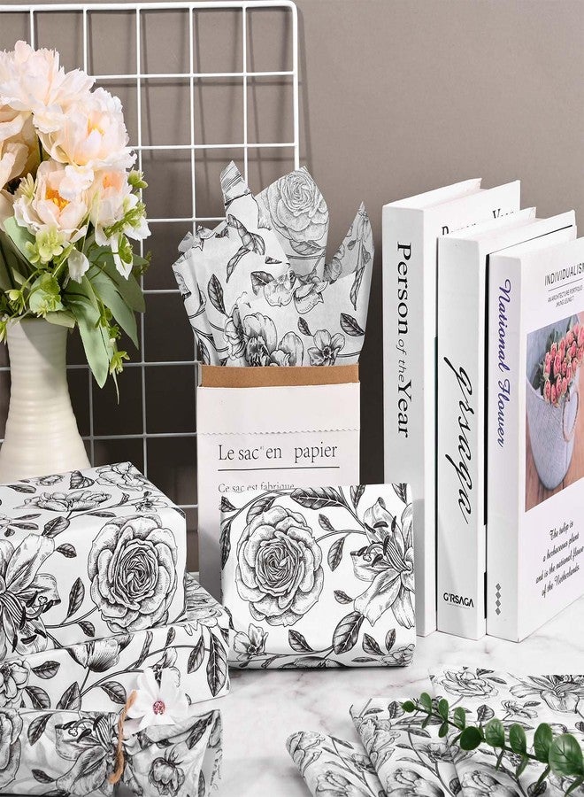 Sanixin 100Sheets Vintage Floral Tissue Paper for Gift Wrapping Retro Spring Flowers Tissue Paper for Gift Bags for Bridal Shower Birthday Party Wedding DIY Craft Supplies, 20 × 14 Inches (Black) - Image 4