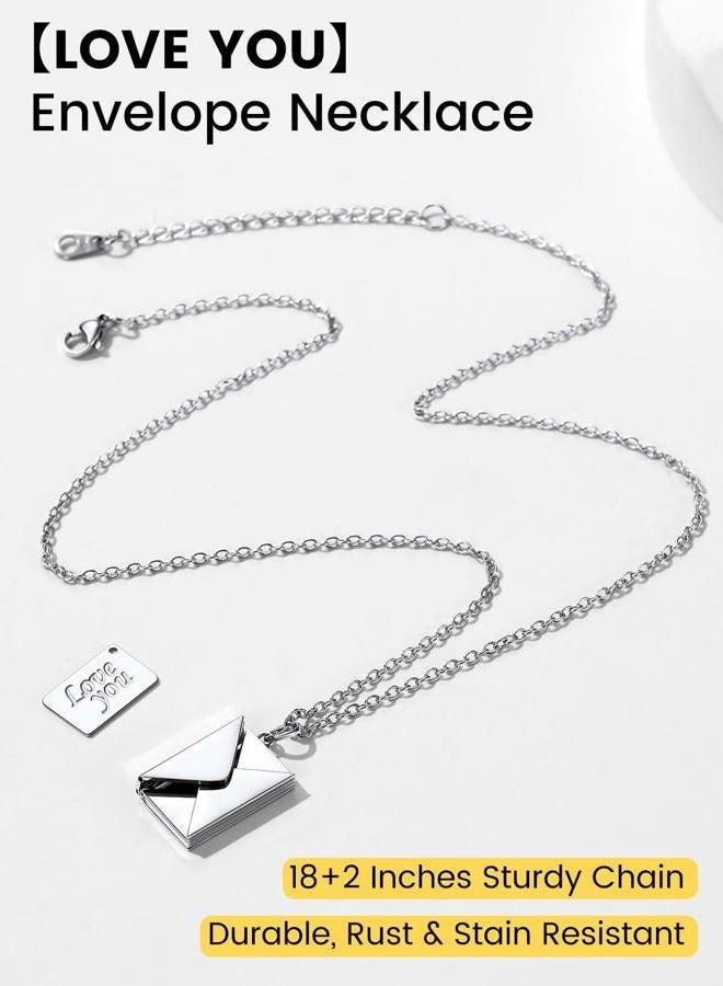 KeyStyle Silver Love Letter Necklace for Women, Envelope Necklaces with Message Inside for Her Mother's Day Gifts (18'') - Image 5