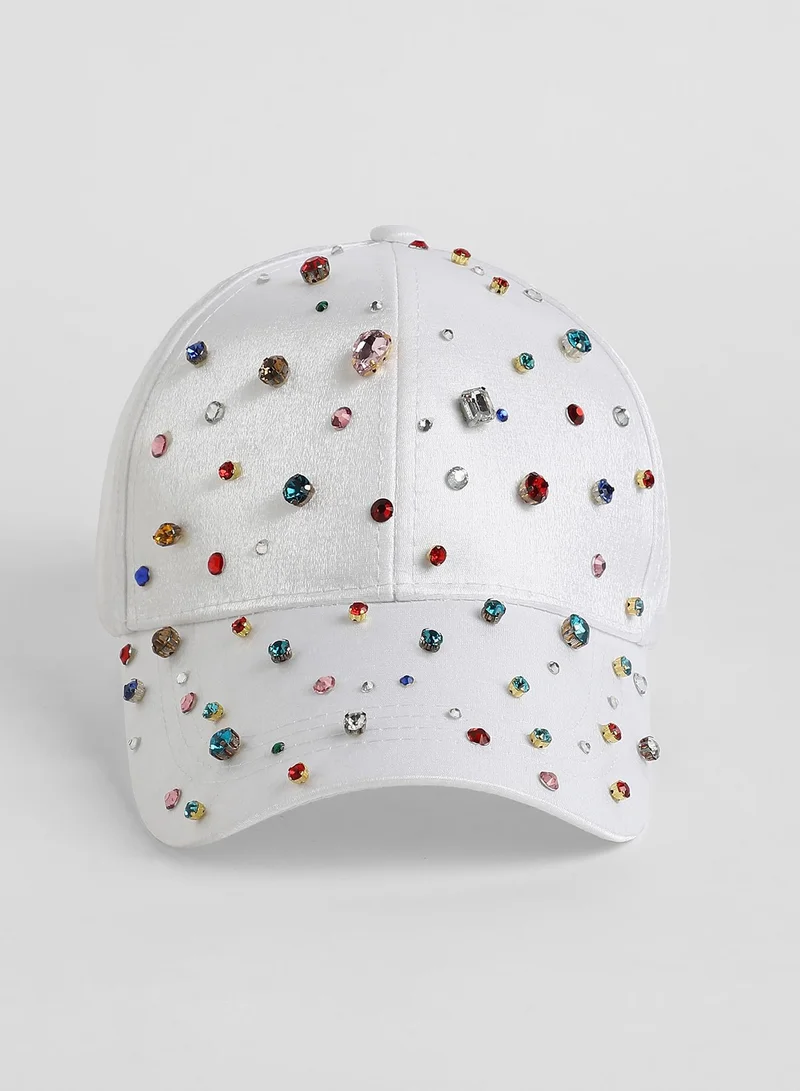 Haute Sauce Women's Embellished Drops Baseball Cap - Chalk White