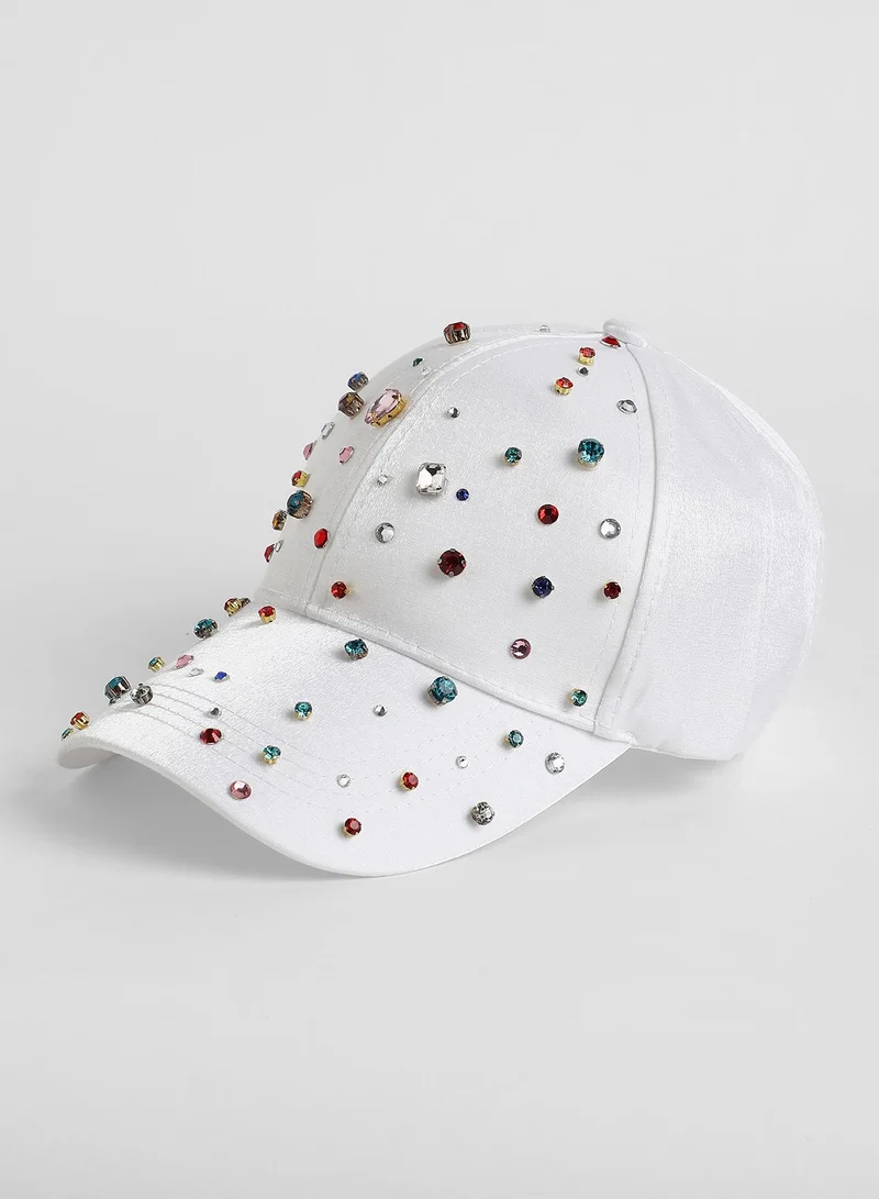 Haute Sauce Women's Embellished Drops Baseball Cap - Chalk White