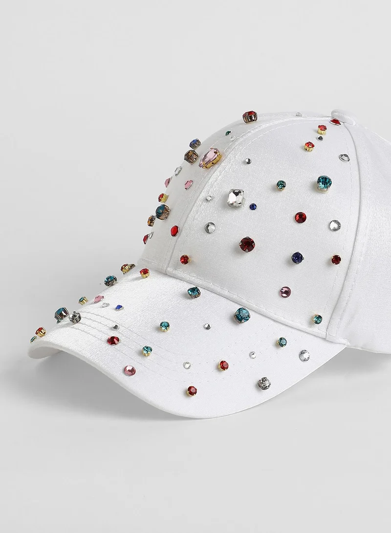 Haute Sauce Women's Embellished Drops Baseball Cap - Chalk White