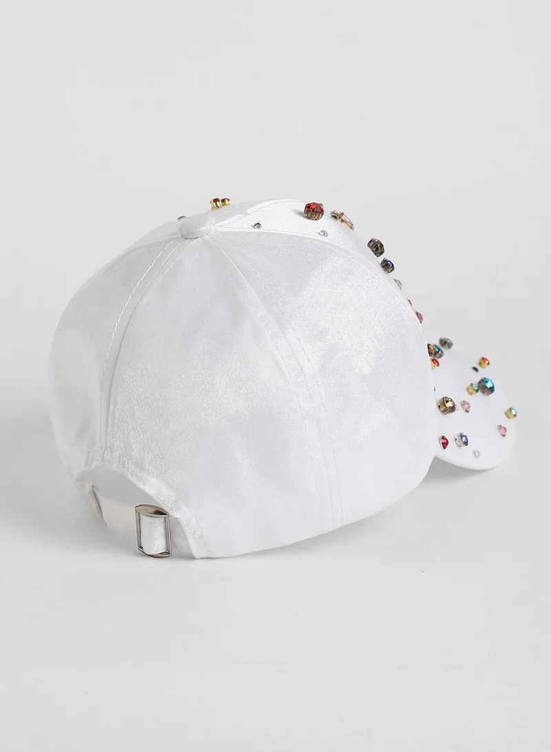 Haute Sauce Women's Embellished Drops Baseball Cap - Chalk White