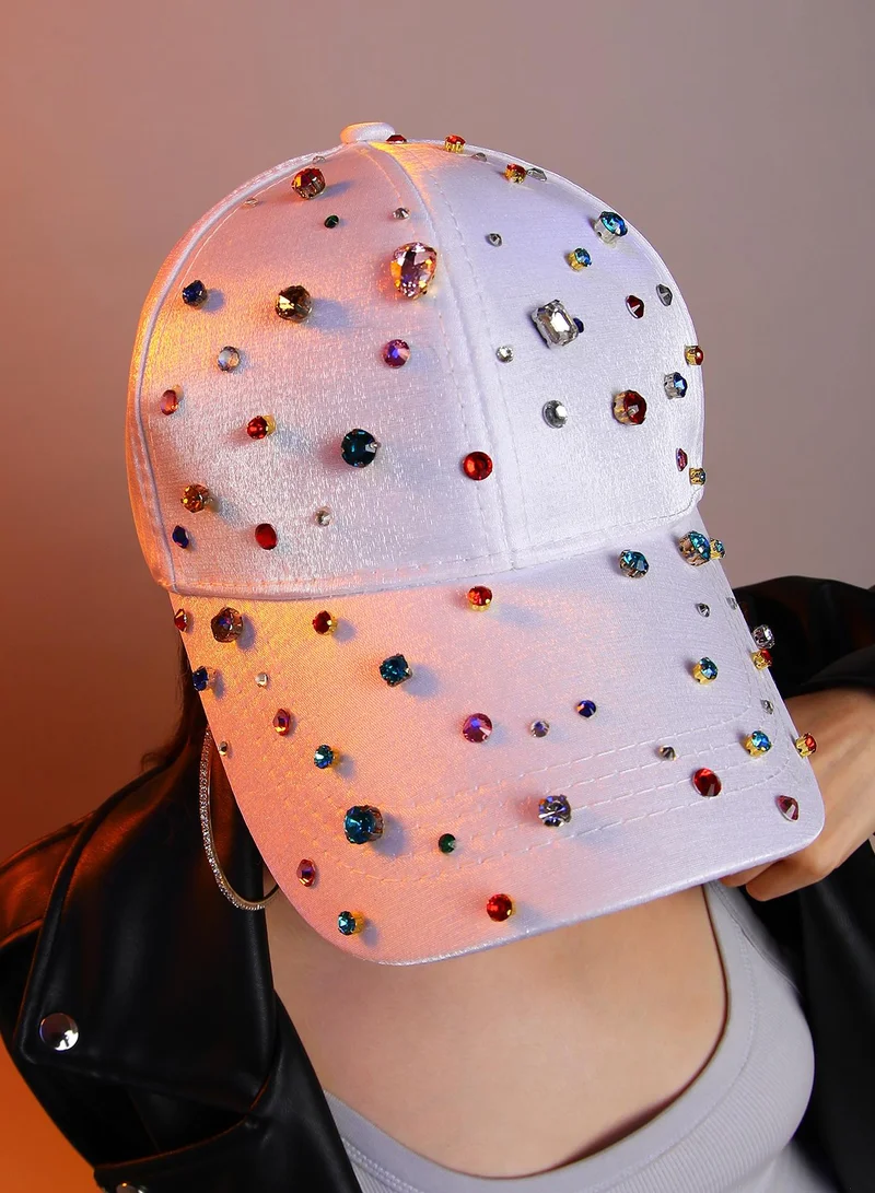 Haute Sauce Women's Embellished Drops Baseball Cap - Chalk White