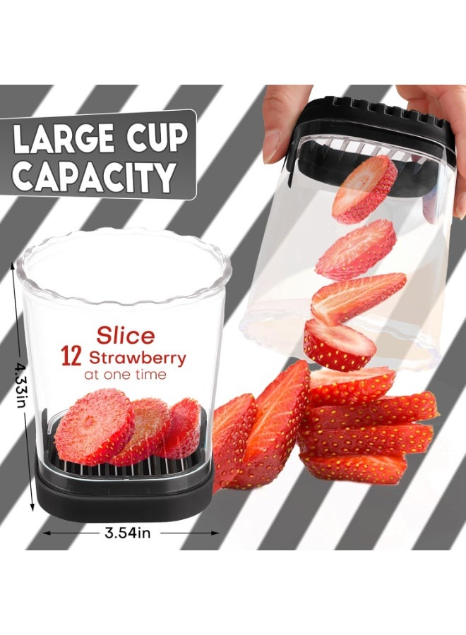 HOMESTAR Stainless Steel Slicer, Fruit Slicer Cup Strawberry Slicer Banana Slicer Grape Knife Egg Slicer, Removable Fruit Slicer With Pusher Tray, Creative Strawberry Slicer Kitchen Gadget, Black, 3.54x4.33inch - Image 2
