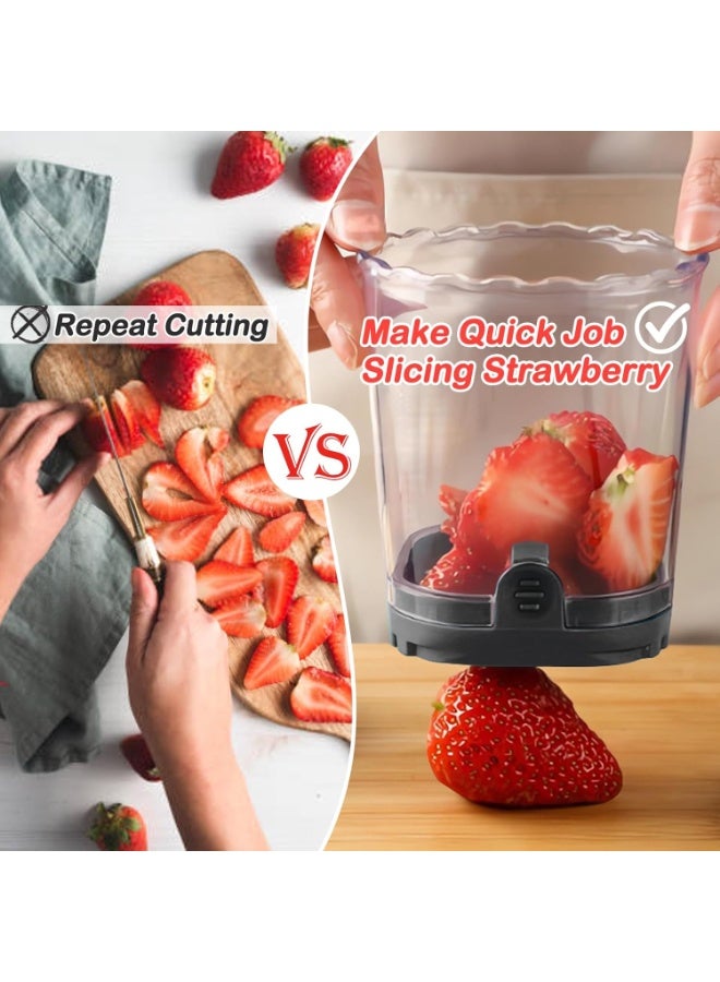 HOMESTAR Stainless Steel Slicer, Fruit Slicer Cup Strawberry Slicer Banana Slicer Grape Knife Egg Slicer, Removable Fruit Slicer With Pusher Tray, Creative Strawberry Slicer Kitchen Gadget, Black, 3.54x4.33inch - Image 3