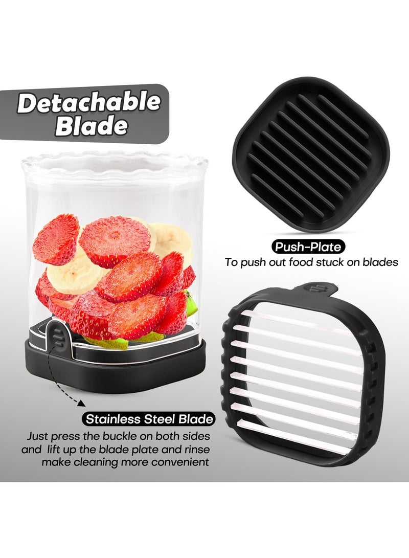 HOMESTAR Stainless Steel Slicer, Fruit Slicer Cup Strawberry Slicer Banana Slicer Grape Knife Egg Slicer, Removable Fruit Slicer With Pusher Tray, Creative Strawberry Slicer Kitchen Gadget, Black, 3.54x4.33inch - Image 5
