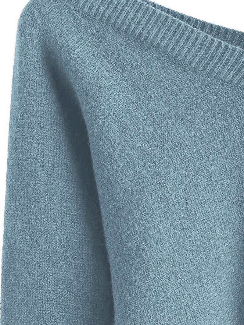 ZAFUL Women's Cropped Sweater V-Neck Long Sleeve Crop Sweater Pullover Jumper Knit Top (1-Cement Blue, M) - Image 4