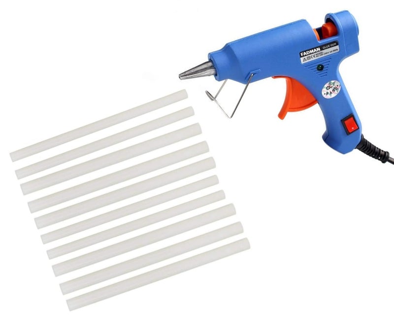 Fadman FADMAN NEW BLUE MINI 20W 20 WATT HOT MELT GLUE GUN ON OFF SWITCH INDICATOR WITH 10 ADHESIVE TRANSPARENT HOT GLUE STICKS  - Image 1