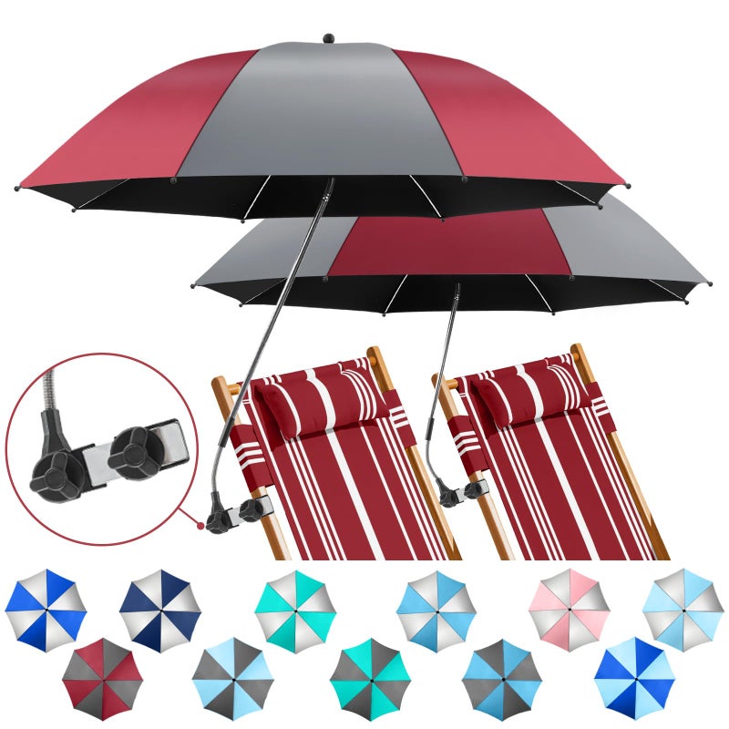 NBtoUS 2 Pack Chair Beach Umbrella with 360 Universal Clamp UPF50 Umbrella Outdoor Patio Sun Protection for Chairs Beach Patio Use GreyWine Red - Image 2