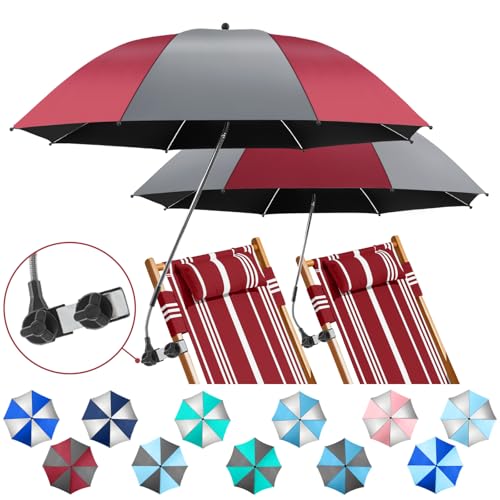 NBtoUS 2 Pack Chair Beach Umbrella with 360 Universal Clamp UPF50 Umbrella Outdoor Patio Sun Protection for Chairs Beach Patio Use GreyWine Red - Image 1