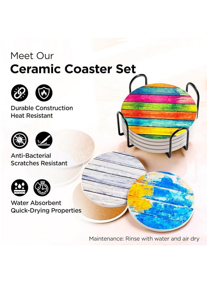 Homestic Homestic 6 Pcs Anti-Skid Tea Coaster with Holder - Round Coffee Cup & Water Glass Cover Top Lid for Teapoy & Center Table - Multicolor  - Image 4