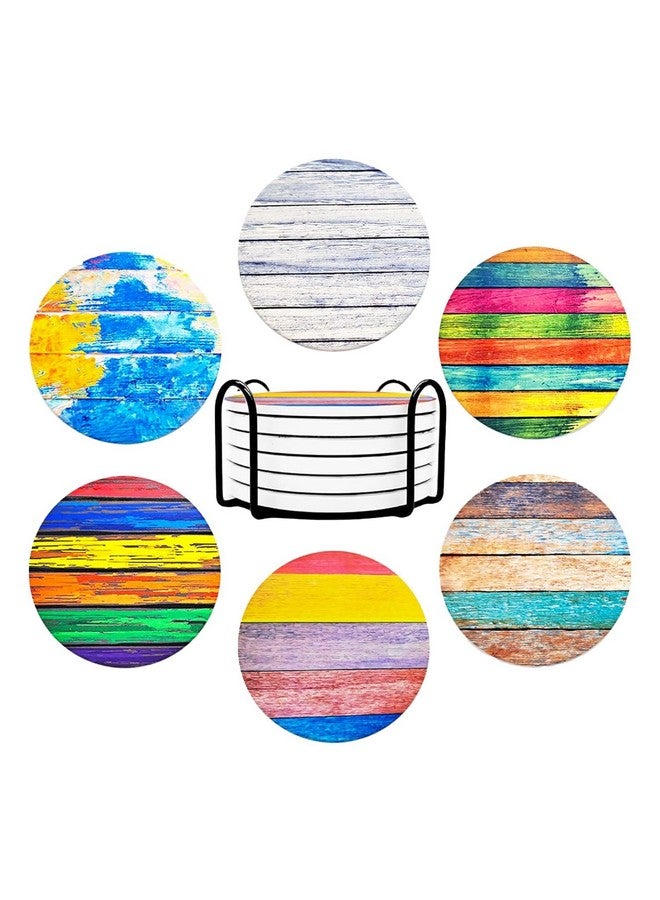 Homestic Homestic 6 Pcs Anti-Skid Tea Coaster with Holder - Round Coffee Cup & Water Glass Cover Top Lid for Teapoy & Center Table - Multicolor  - Image 5