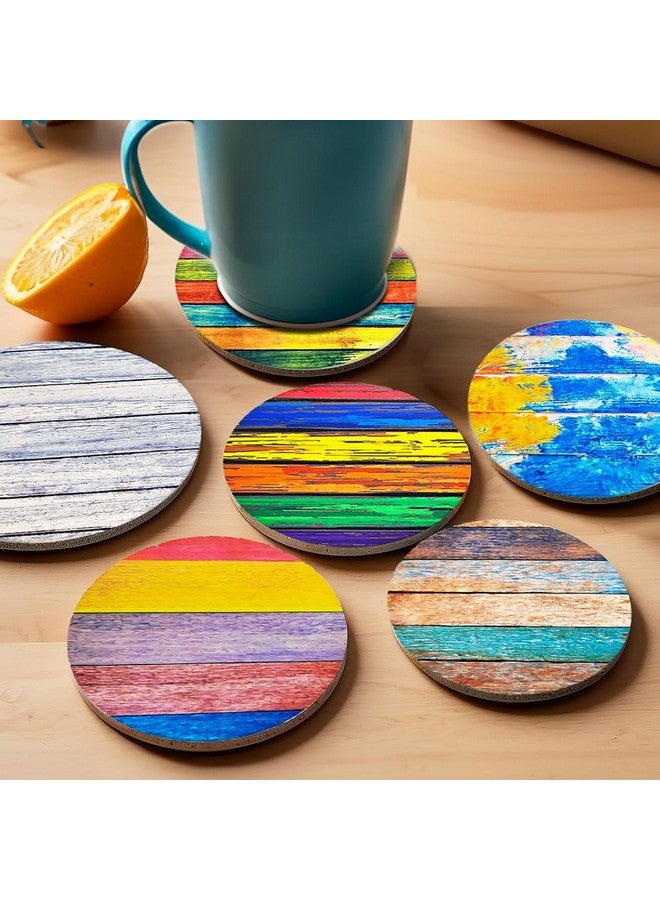 Homestic Homestic 6 Pcs Anti-Skid Tea Coaster with Holder - Round Coffee Cup & Water Glass Cover Top Lid for Teapoy & Center Table - Multicolor  - Image 2