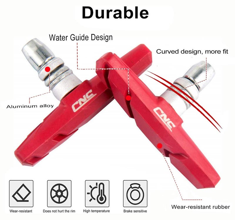 Chooee Bike V-Brake Pads, Bicycle 70mm Brake Blocks Set, 2 Pairs Universal Brake Shoes, Red - Image 2