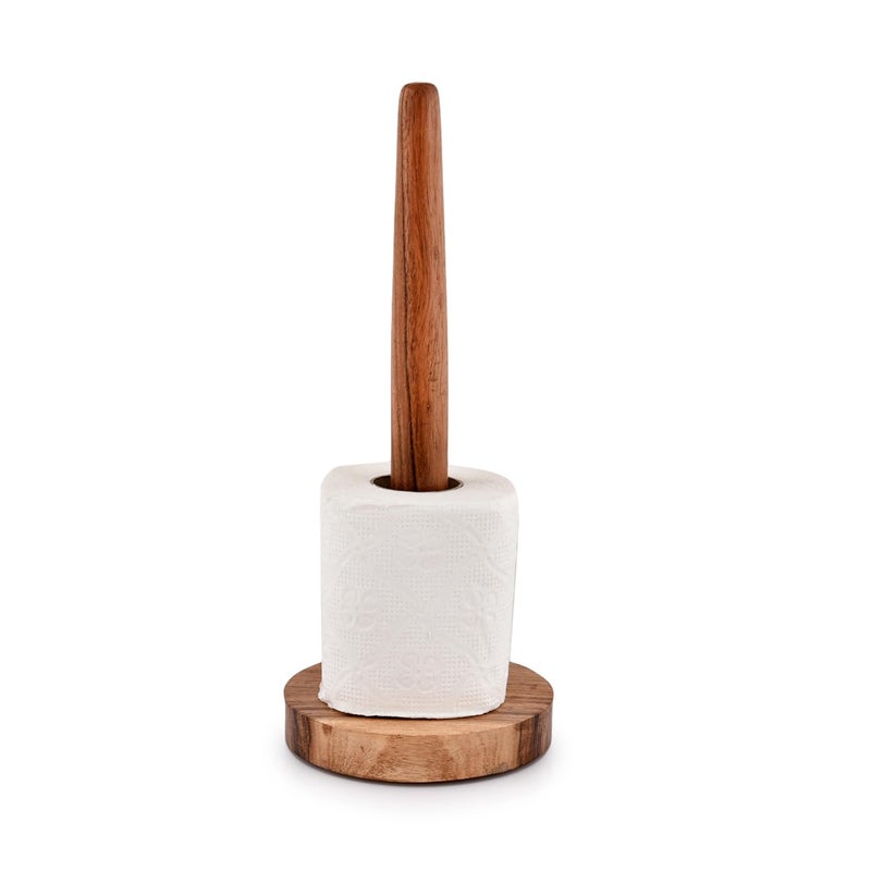 NIRMAN Acacia Wood Paper Towel Holder Decorative Countertop Standing Rolls Holder for Kitchen, Toilet, Pantry and Bathroom (5" x 5" x 12") - Image 4