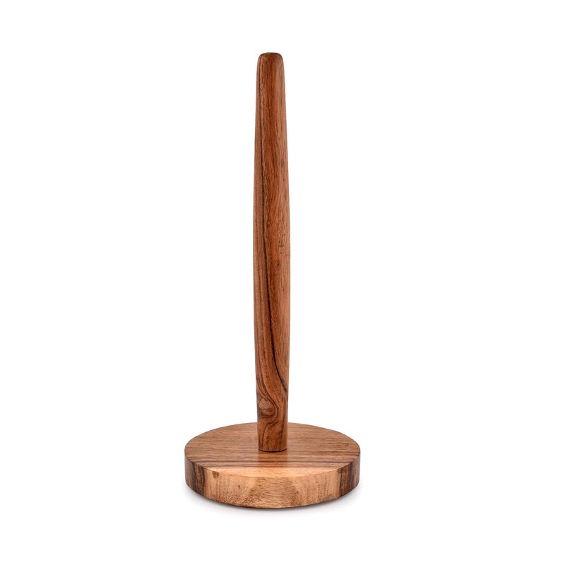 NIRMAN Acacia Wood Paper Towel Holder Decorative Countertop Standing Rolls Holder for Kitchen, Toilet, Pantry and Bathroom (5" x 5" x 12") - Image 1