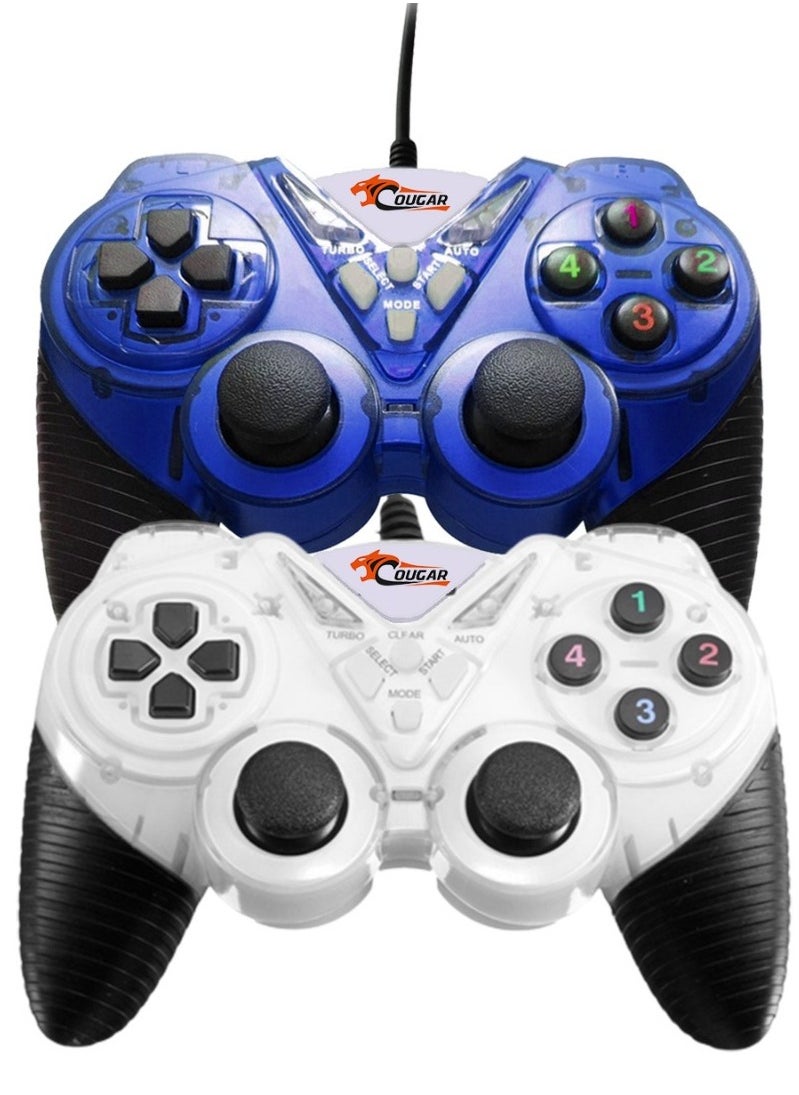 Cougar COUGAR-EGY (9082) USB Wired Double Gamepad Turbo Controller with Vibration Function For PC or Laptop, 1.5 Meter (BLUE&WHITE)  - Image 1