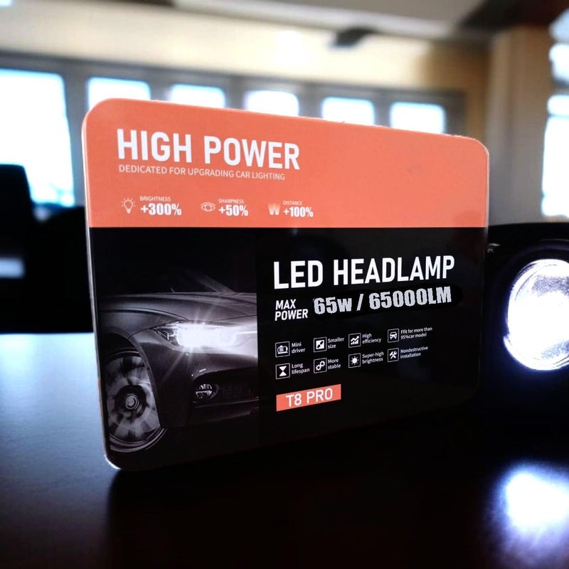 مصابيح أمامية للسيارة T8 PRO LED، 65 واط 65000 لومن، 12 فولت - 36 فولت، مروحة تبريد مدمجة، هيكل من الألومنيوم (H13/9008) - Image 2