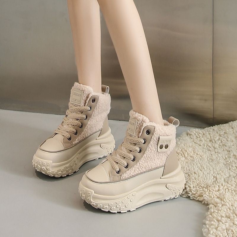 Padded Cotton Shoes Female Torre Shoes 2024 Winter New Fleece-Lined Joker Student Lamb Velvet Tide Shoes Thick-Soled Snow Boots - Image 1