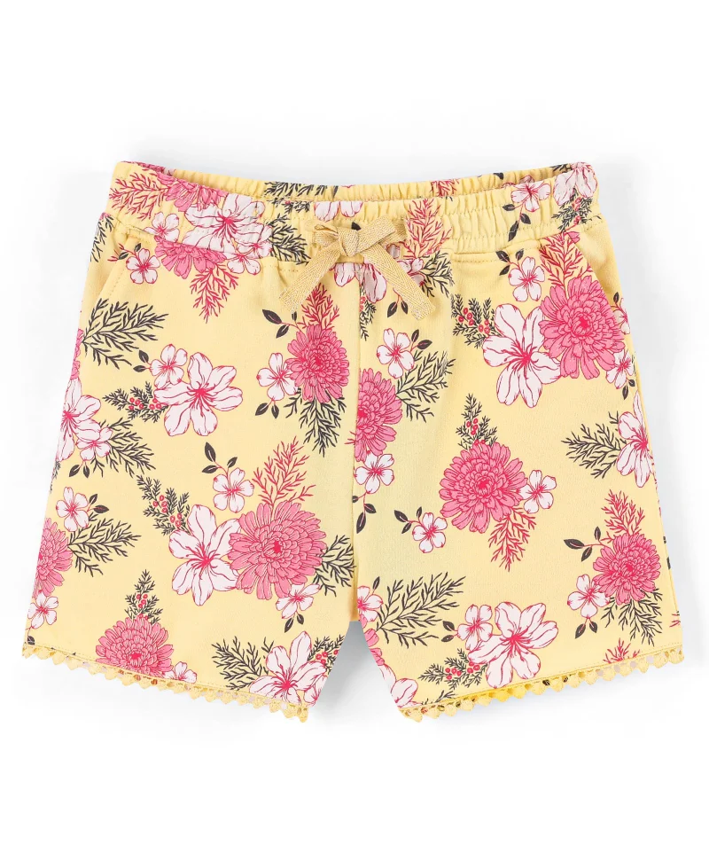 Pine Kids Pine Kids 100% Cotton Knit Mid Thigh Length Shorts Floral Printed - Yellow