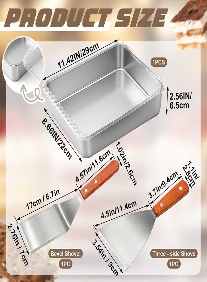 Blushtier 1 Set Tiramisu Pan with Lid, Stainless Steel Baking Dish with 2 Spatulas, Rectangle Dessert Pan for Tiramisu, Cheesecake and Mousse (11.2 x 8.9 x 2.6 in) - Image 2