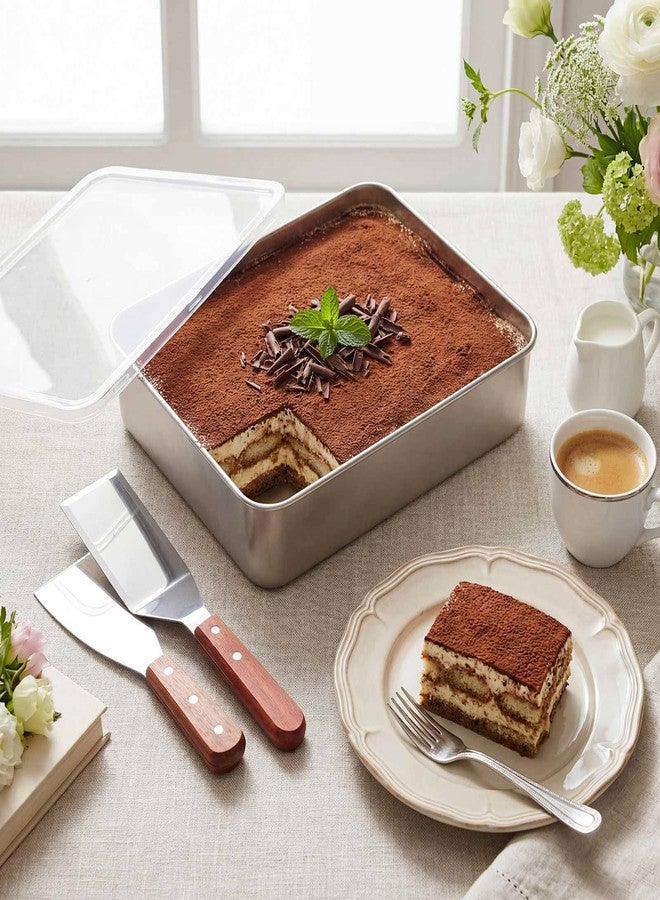 Blushtier 1 Set Tiramisu Pan with Lid, Stainless Steel Baking Dish with 2 Spatulas, Rectangle Dessert Pan for Tiramisu, Cheesecake and Mousse (11.2 x 8.9 x 2.6 in) - Image 3