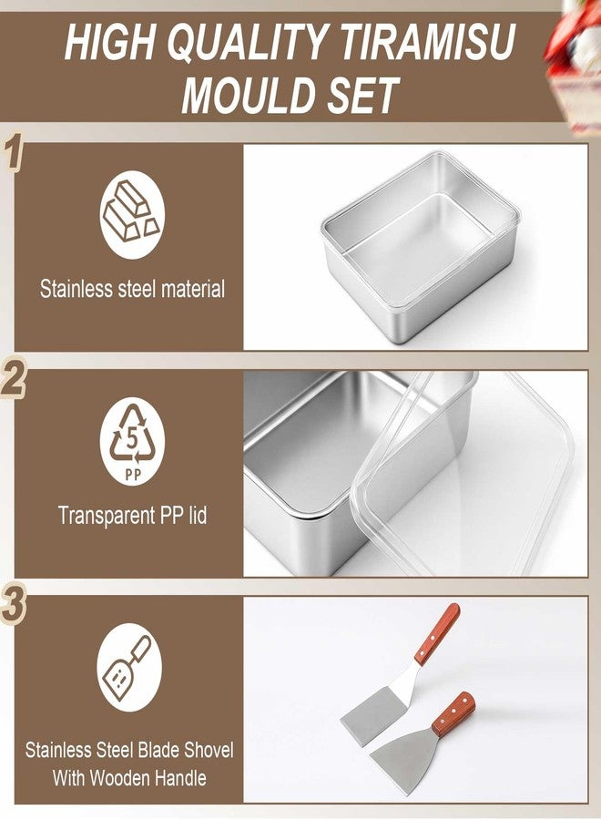 Blushtier 1 Set Tiramisu Pan with Lid, Stainless Steel Baking Dish with 2 Spatulas, Rectangle Dessert Pan for Tiramisu, Cheesecake and Mousse (11.2 x 8.9 x 2.6 in) - Image 4