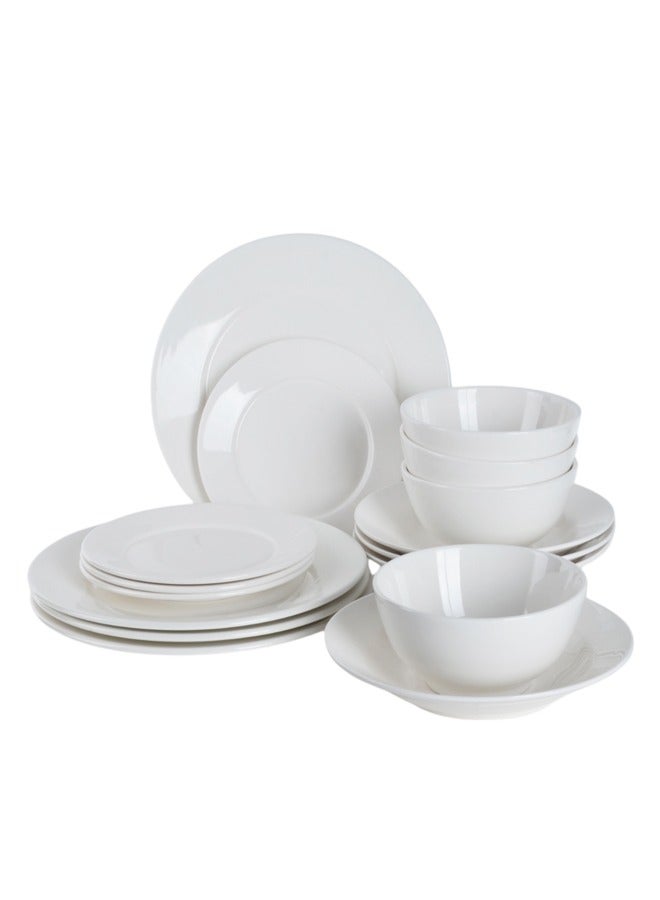 Trust 16-Piece Porcelain Dinner Set White; 4Pcs Dinner Plates Size 10 Inch, 4Pcs Side Plates Size 7 Inch, 4Pcs Deep Plates Size 8 Inch, 4Pcs Bowls Size 5.5 Inch - Image 1