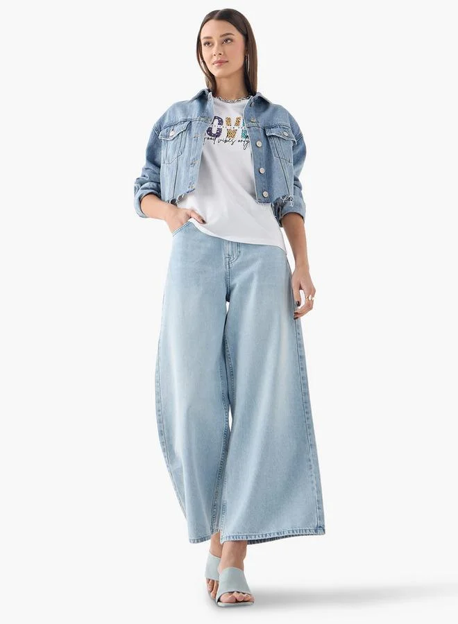 Splash FAV Typographic Print T-shirt with Short Sleeves and Crew Neck