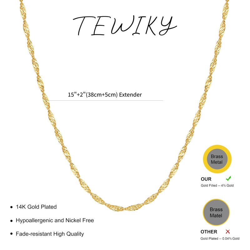 Tewiky Gold Chain for Women, Dainty Wave Chain Necklaces 14k Gold Plated Thin Chain Choker Necklaces for Women Trendy Minimalist 2mm Gold Necklace Aesthetic Jewelry Gifts - Image 5