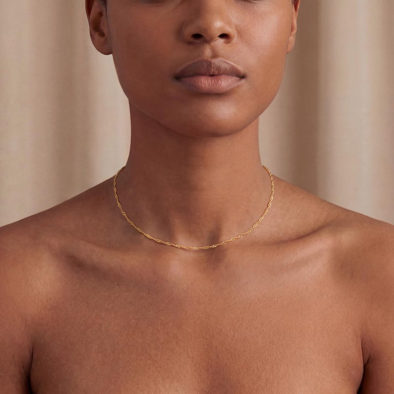 Tewiky Gold Chain for Women, Dainty Wave Chain Necklaces 14k Gold Plated Thin Chain Choker Necklaces for Women Trendy Minimalist 2mm Gold Necklace Aesthetic Jewelry Gifts - Image 2