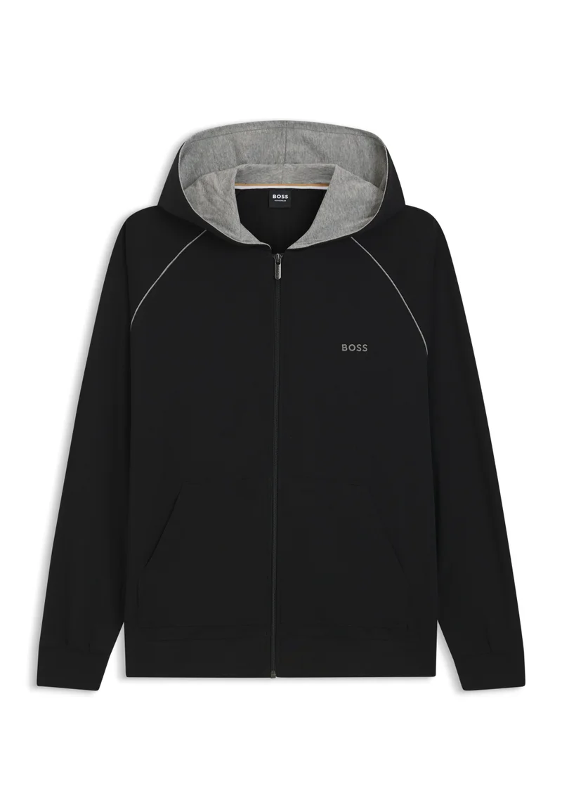 BOSS Zip-up hoodie in stretch cotton with embroidered logo