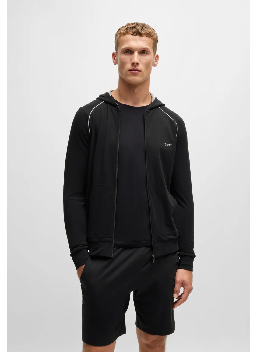 BOSS Zip-up hoodie in stretch cotton with embroidered logo