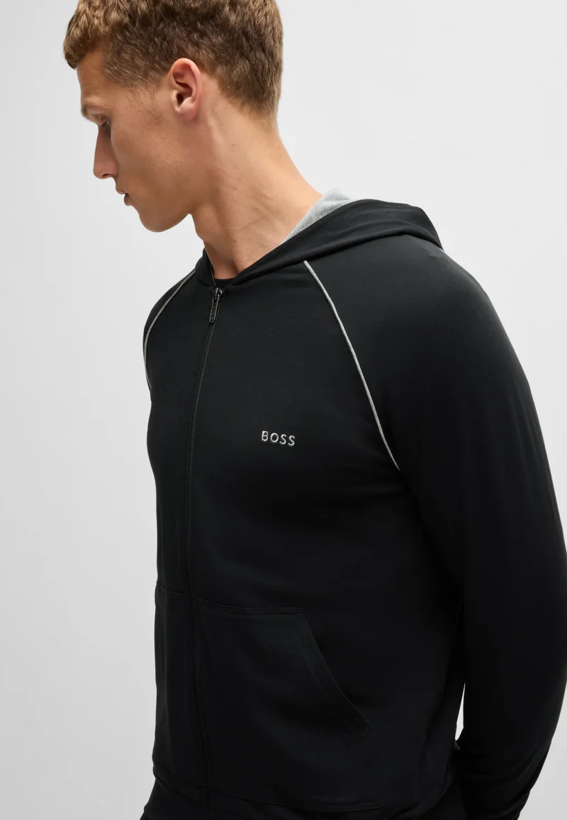 BOSS Zip-up hoodie in stretch cotton with embroidered logo