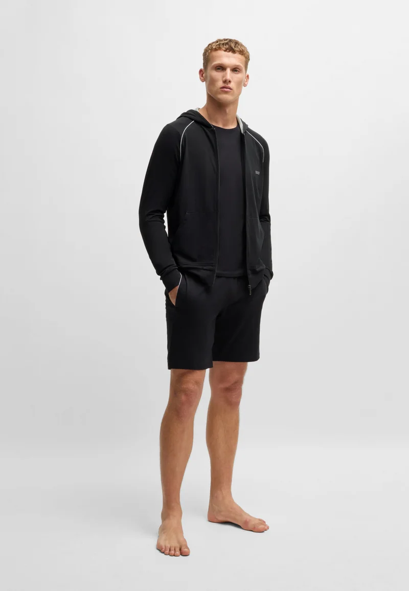 BOSS Zip-up hoodie in stretch cotton with embroidered logo