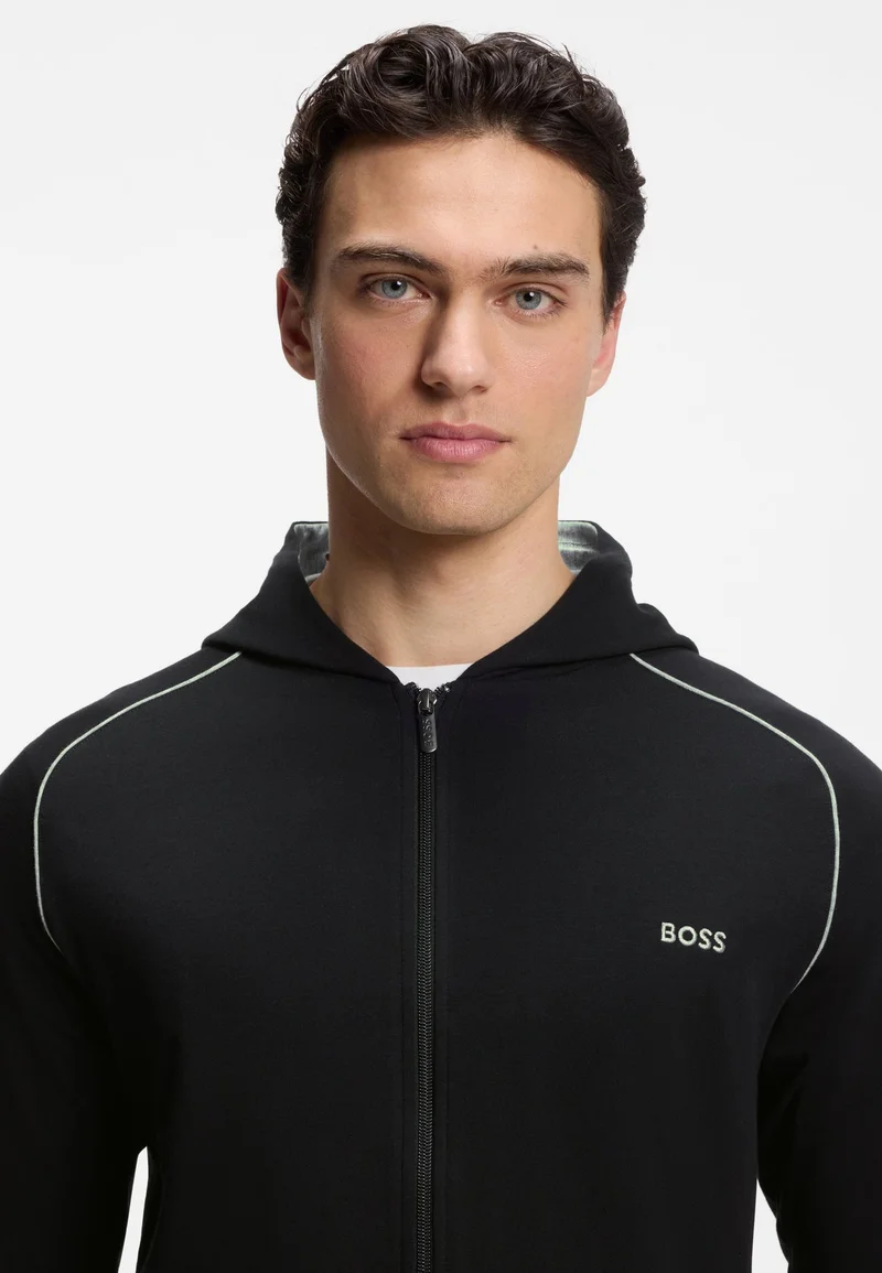 BOSS Black Zip-up hoodie in stretch cotton with contrast piping for Men | Best Price UAE