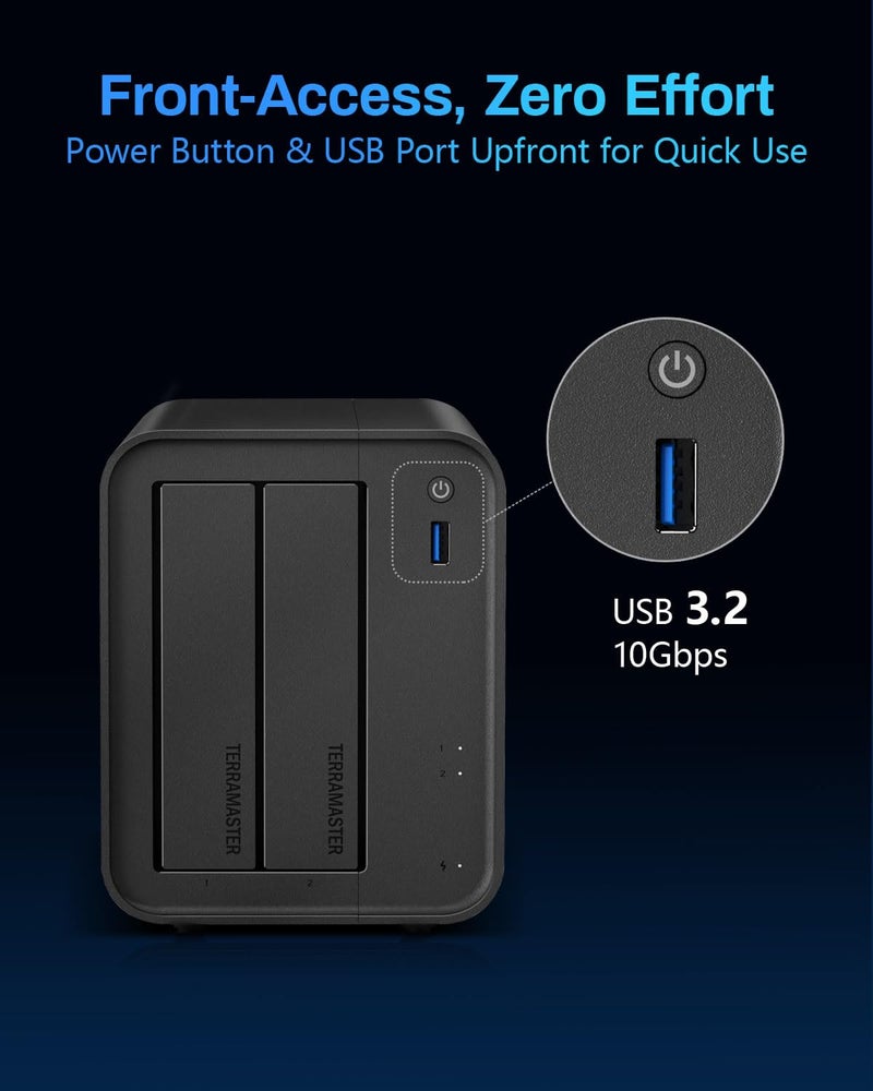 TERRAMASTER F2-425 2-Bay NAS Storage - Intel x86 Quad-Core CPU, 4GB RAM, 2.5GbE LAN, Network Attached Storage Multimedia Server for Home Users (Diskless) - Image 3