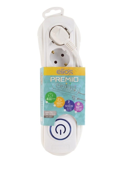 Power Strip 4-Outlet , Strong and flexible cord for powering electrical appliances , 16 Amp, 220V capacity , Practical design withstands daily use and powers up to 4 devices at the same time , Ideal for offices, bedrooms, meeting tables, and computers , Durable and resistant ABS plastic material , Stable, non-slip feet  high quality - white