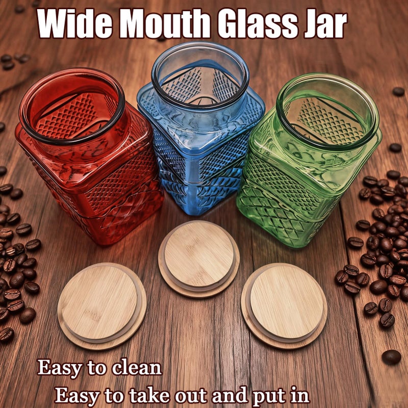 Coriario 60oz Vintage Glass Jar with Airtight Lid and Wood Spoon Blue Square Glass Storage Canisters Jars for Food Candy Flour Sugar Cookie Coffee Tea Decorative Vase - Image 5