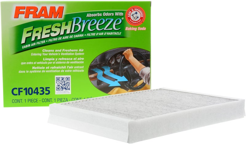 فلتر هواء المقصورة FRAM Fresh Breeze بديل لسيارات الركاب مع صودا الخبز من Arm and Hammer سهل التركيب CF10435 لسيارات لاند روفر وفولفو المختارة أبيض 1225L x 97W x 477Th
